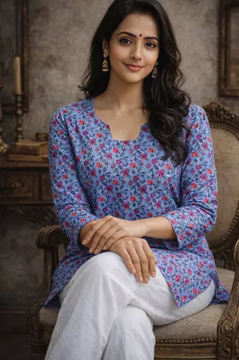  floral digital print muslin silk blend tunic