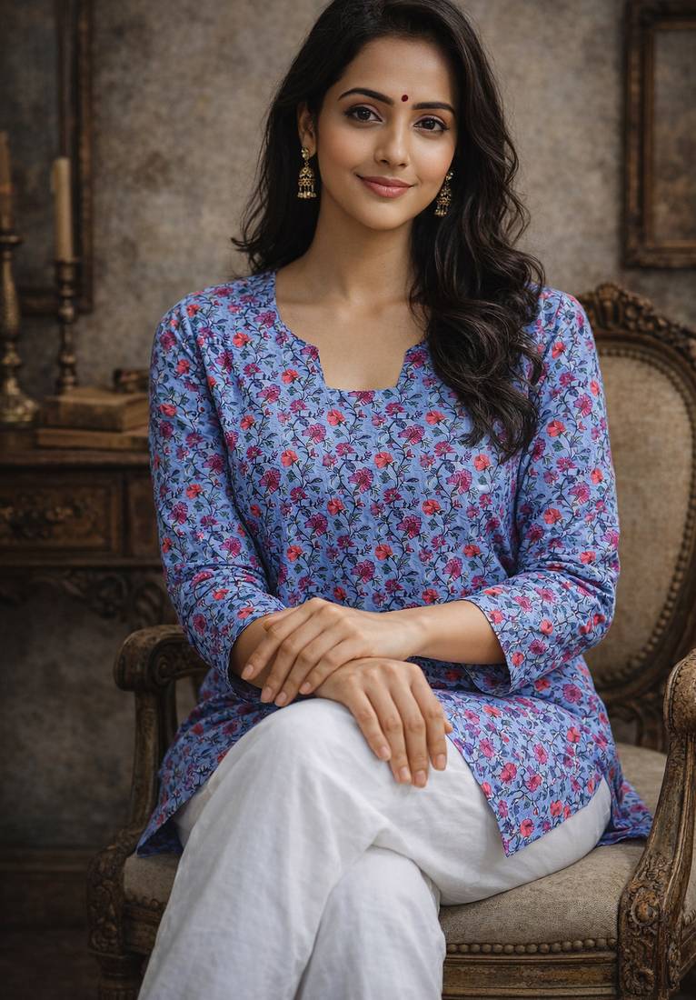 Trending floral digital print muslin silk tunic / stylish short kurti for grilish