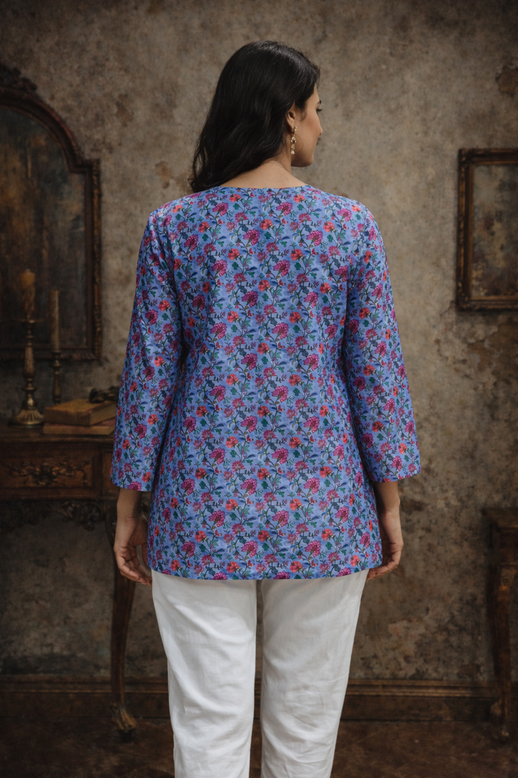 Trending floral digital print muslin silk tunic / stylish short kurti for grilish