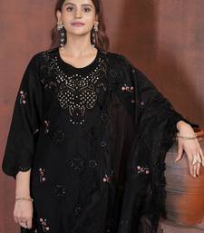 Black Color Embroidery with Sequins & Heavy Hand work Viscose Roman Kurti pant Set