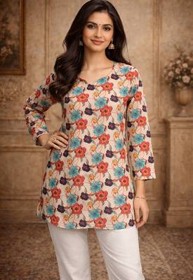  floral digital print muslin silk blend tunic 1