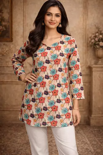 Trending floral digital print muslin silk tunic / stylish short kurti for grilish