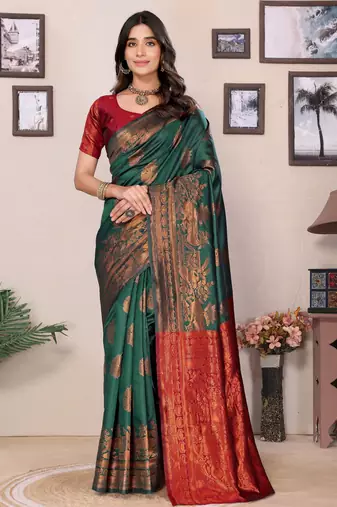 Green soft silk banarasi saree with blouse