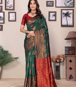 Green soft silk banarasi saree with blouse