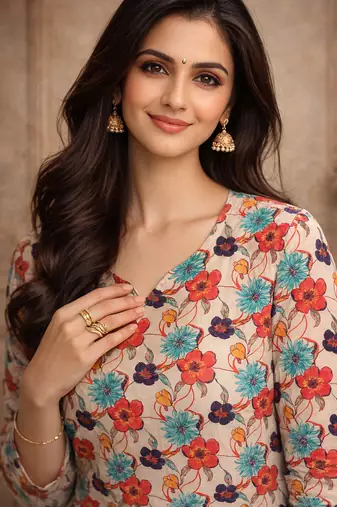  floral digital print muslin silk tunic / stylish short kurti for grilish