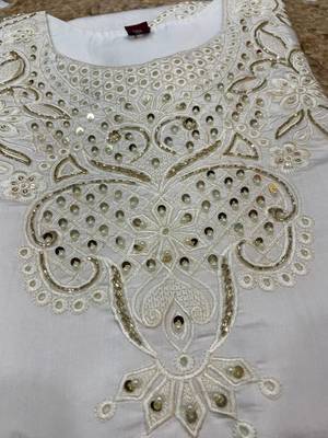 White Color Embroidery with Sequins & Heavy Hand work Viscose Roman Kurti Pent Set 4