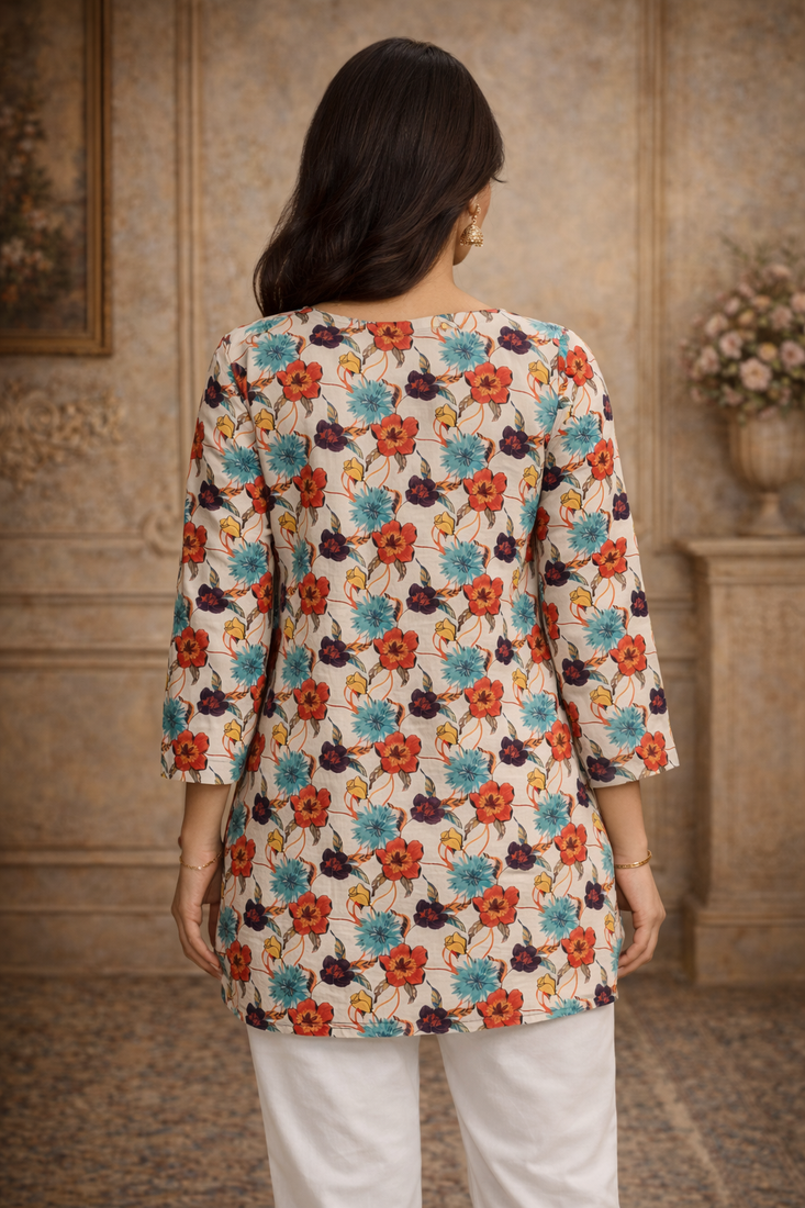 Trending floral digital print muslin silk tunic / stylish short kurti for grilish