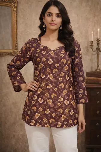 Trending floral digital print muslin silk tunic / stylish short kurti for grilish
