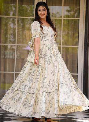 Cream rayonprinted anarkali suit 1