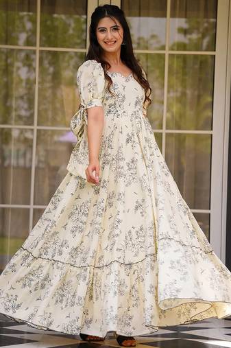 Cream rayonprinted anarkali suit