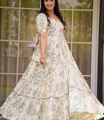Cream rayonprinted anarkali suit