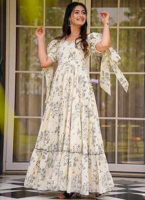 Cream rayonprinted anarkali suit 2