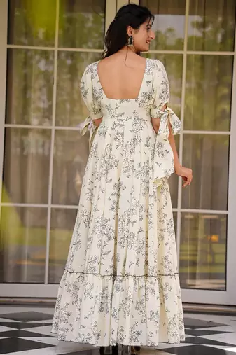 Cream rayonprinted anarkali suit
