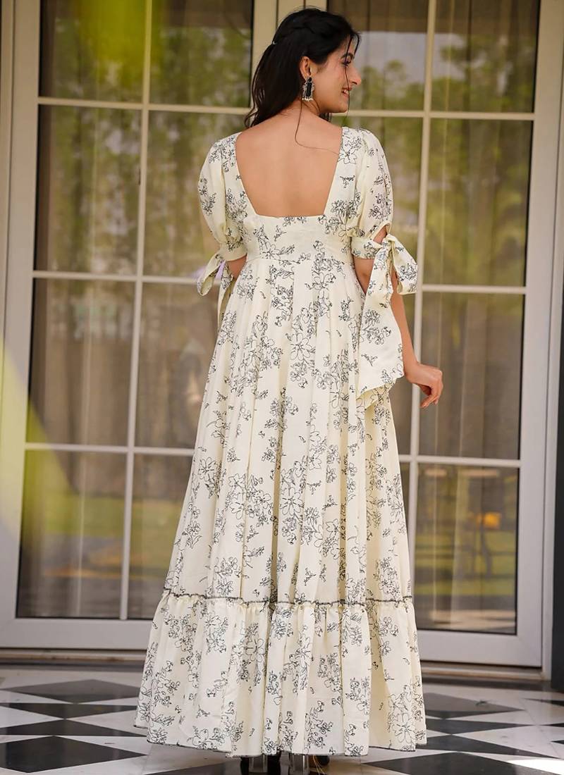 Cream rayonprinted anarkali suit