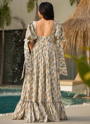Cream with dark grey rayon printed anarkali suit 3