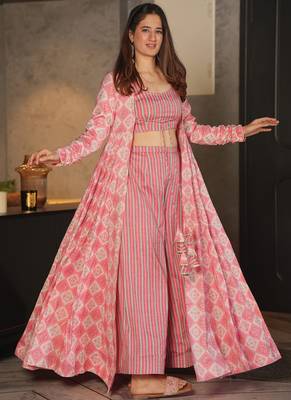 Barble pink faux georgette koti style western suit 1