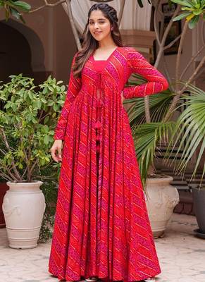 Cherry pink faux georgette koti style indo western suit 1