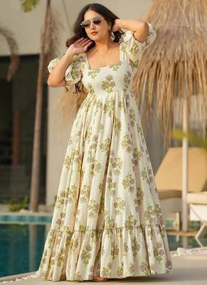 Pastel green rayon printed anarkali suit 1