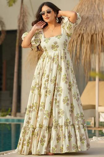 Pastel green rayon printed anarkali suit