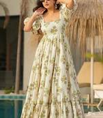 Pastel green rayon printed anarkali suit