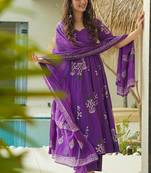 Royal purple  floral print anrkali suit