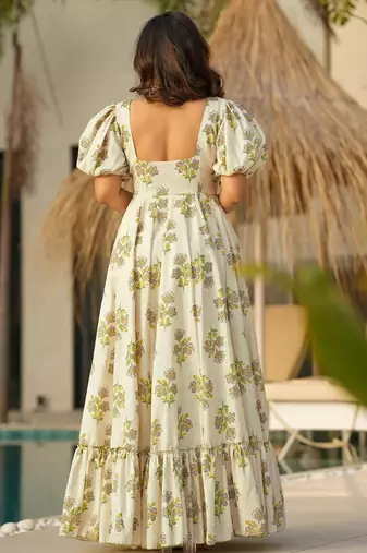 Pastel green rayon printed anarkali suit