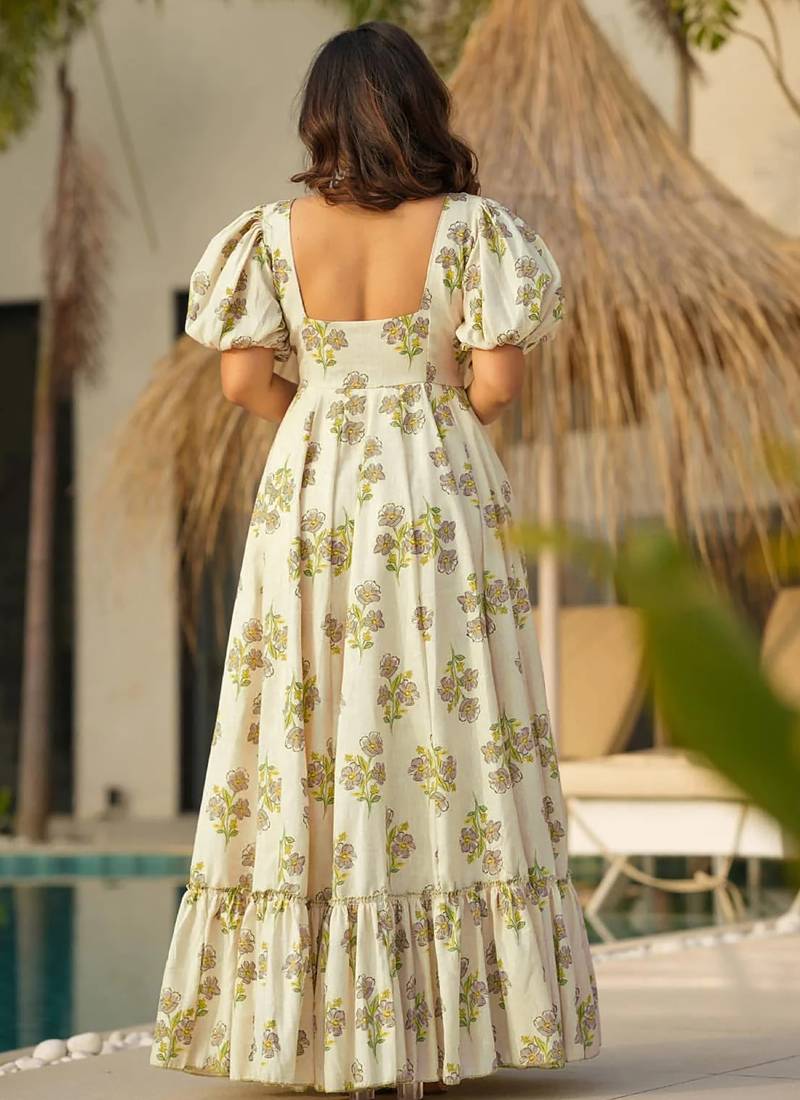 Pastel green rayon printed anarkali suit