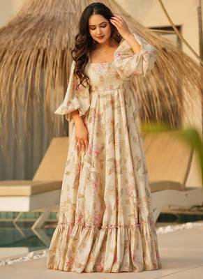 Cream with light pink  rayon printed anarkali suit 2