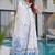 off white with  sky blue rayon printed anarkali suit