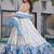 off white with  sky blue rayon printed anarkali suit