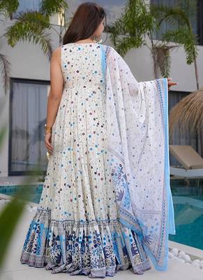 off white with  sky blue rayon printed anarkali suit 3