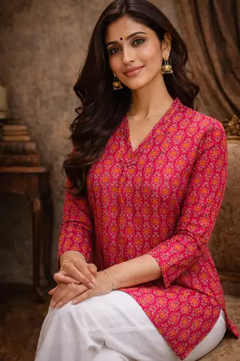  floral digital print muslin silk tunic / stylish short kurti for grilish