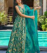 Green  floral print art silk anarkali suit