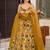 Yellow  floral print silk anarkali suit
