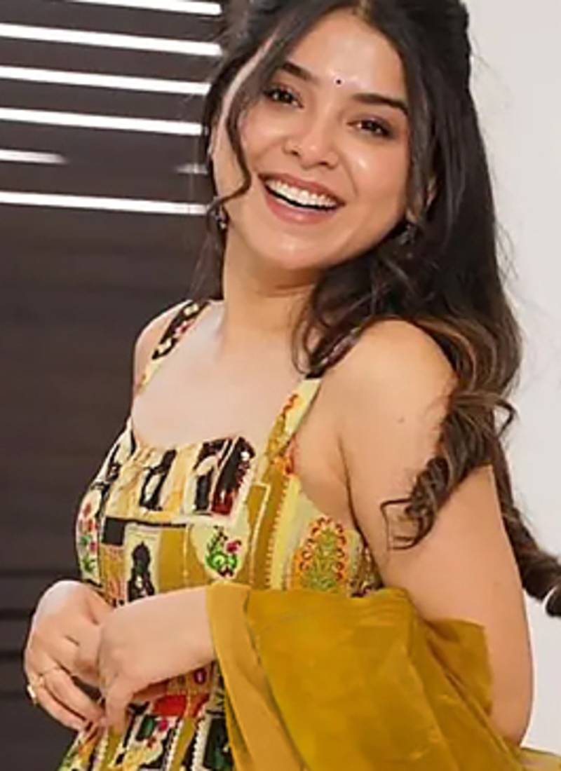 Yellow  floral print silk anarkali suit