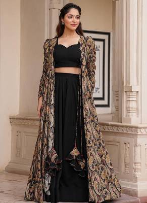 Black faux georgette koti style indo western  suit 1