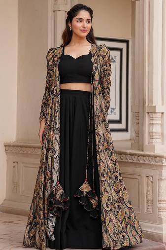 Black faux georgette koti style indo western  suit
