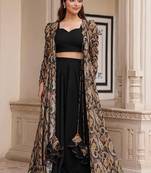 Black faux georgette koti style indo western  suit