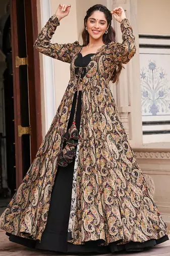 Black faux georgette koti style indo western  suit
