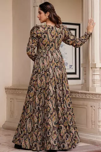 Black faux georgette koti style indo western  suit