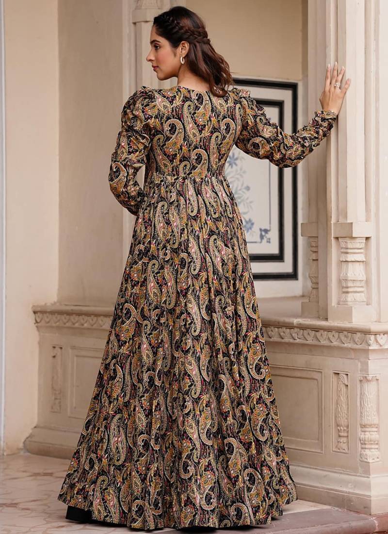 Black faux georgette koti style indo western  suit