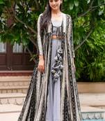 Light grey faux georgette koti style western suit