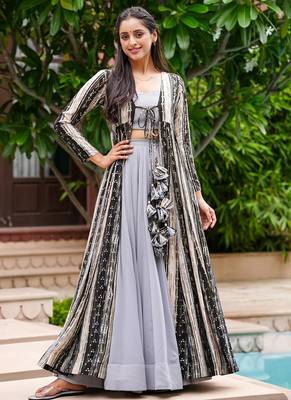 Light grey faux georgette koti style western suit 2