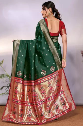 green silk blend banarasi saree with blouse 