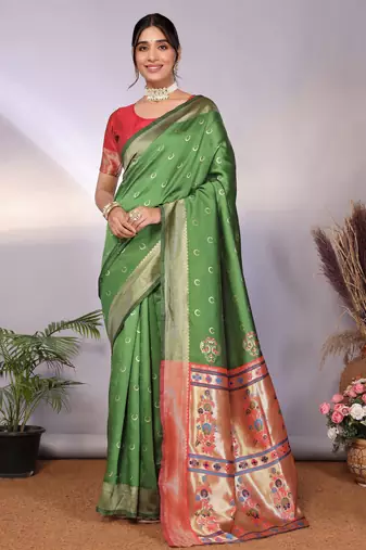 light green silk blend banarasi saree with blouse 
