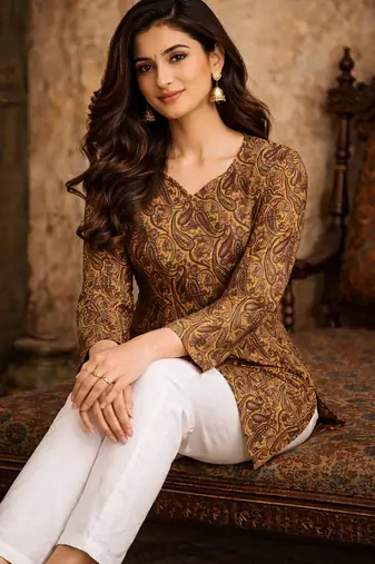  floral digital print muslin silk tunic / stylish short kurti for grilish