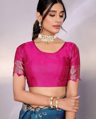 turquoise silk blend banarasi saree with blouse  5