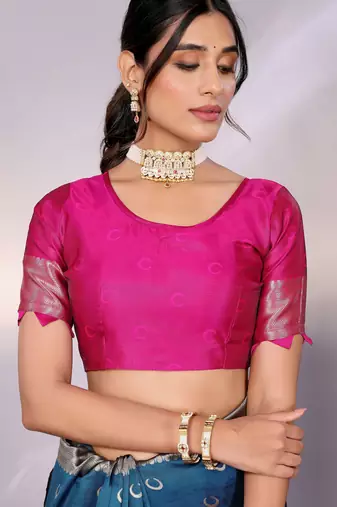turquoise silk blend banarasi saree with blouse 
