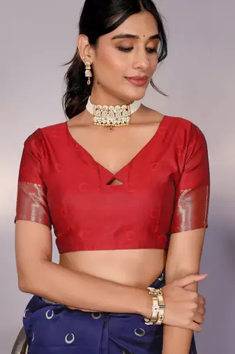 navy blue silk blend banarasi saree with blouse 
