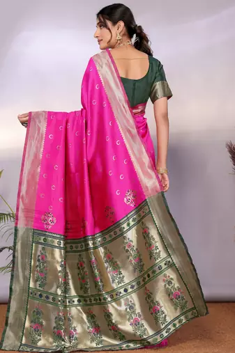 pink silk blend banarasi saree with blouse 